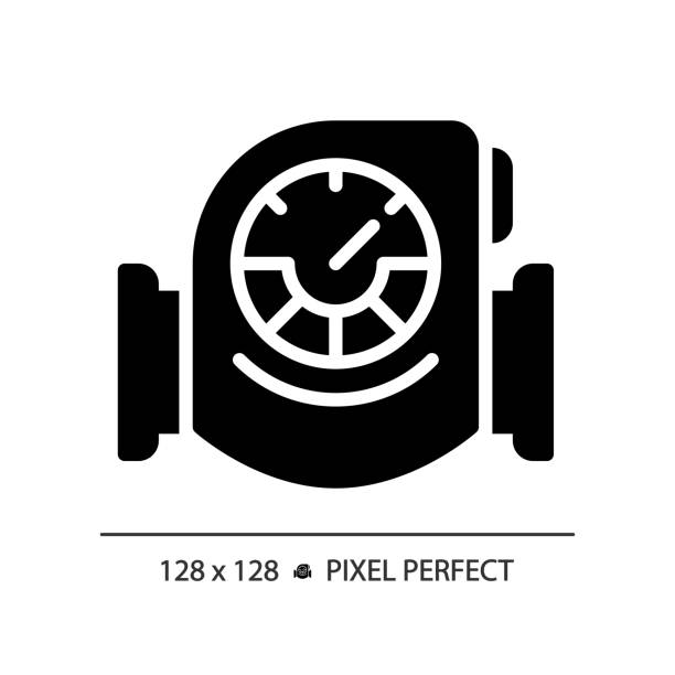 Pressure gauge black glyph icon Pressure gauge black glyph icon. Industrial application. Pressure measure. Pneumatic system. Monitoring equipment. Silhouette symbol on white space. Solid pictogram. Vector isolated illustration natural gas pipeline clip art stock illustrations