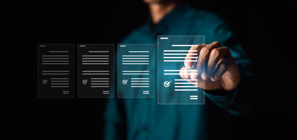 istock Performance checklist, businessman using checklist survey, filling out digital form checklist, take an assessment, questionnaire, evaluation, online survey, online exam.; 1560667887