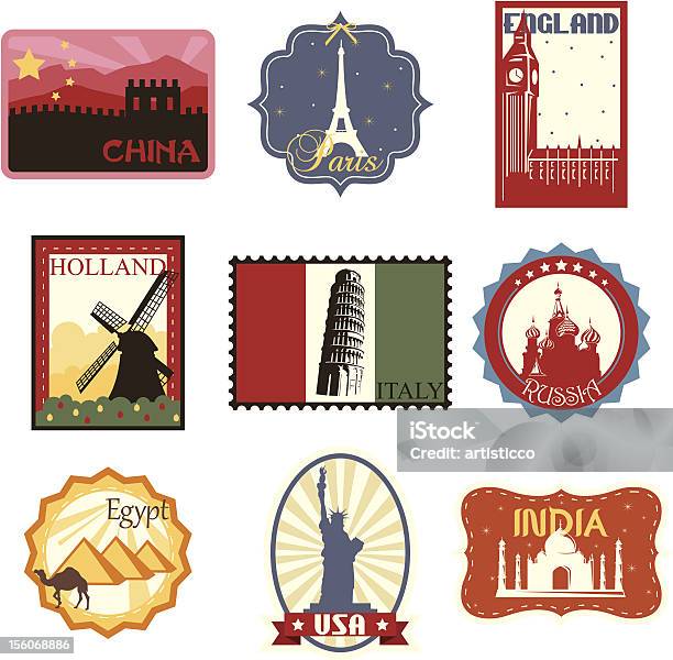 Podróż Etykiety Lub Odznaki - Stockowe grafiki wektorowe i więcej obrazów Kultura brytyjska - Kultura brytyjska, Londyn - Anglia, Paryż
