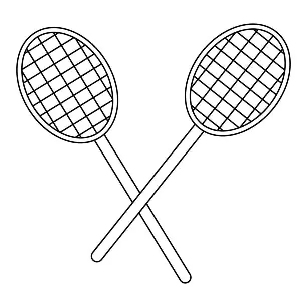 Vector illustration of Two crossed rackets. Sketch. Sports equipment for playing badminton. Doodle style.