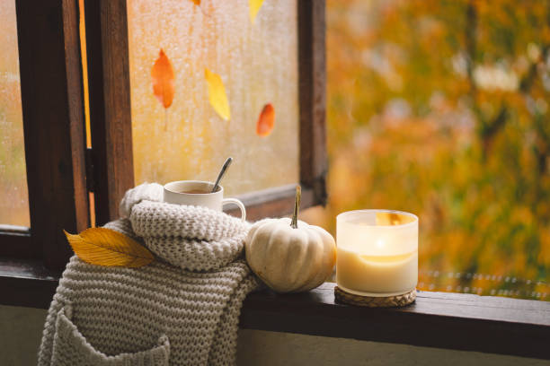 istock Sweater, candle, hot tea and autumn decor 1560709016