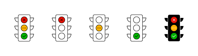 Traffic light icon set. Stoplight sign. Traffic control icon collection. EPS 10