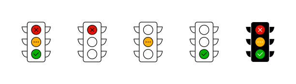 Traffic light icon set. Stoplight sign. Traffic control icon collection Traffic light icon set. Stoplight sign. Traffic control icon collection. EPS 10 traffic police stock illustrations