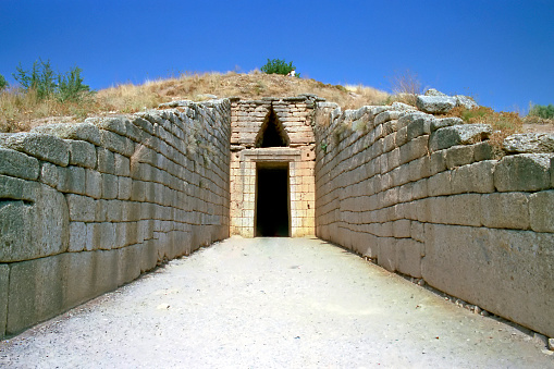 analogue photo of the royal tombs in the excavations of Mycenae