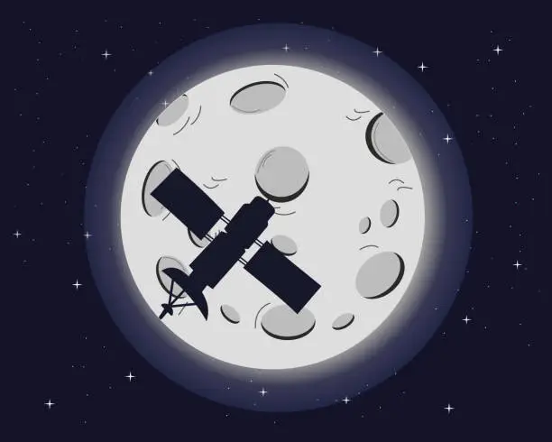 Vector illustration of settlite and moon