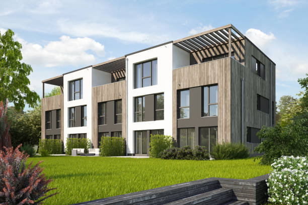 istock Modern row houses with wooden elements 1560744893