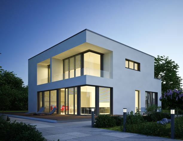 istock Modern cubic villa in the evening 1560744946