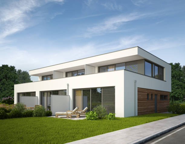 istock Modern town houses with wooden wall elements 1560745243