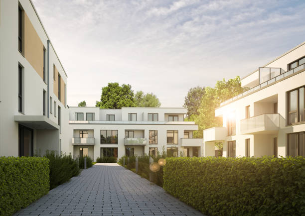 istock Modern apartment house in the evening 1560745249