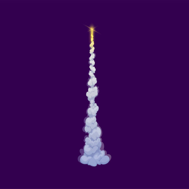 ilustrações, clipart, desenhos animados e ícones de foguete dos desenhos animados, trilha de fumaça de decolagem de míssil - taking off firework display rocket smoke