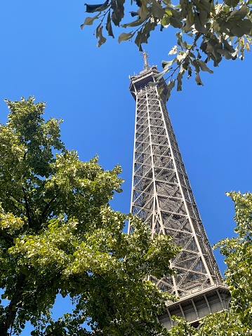 Paris, IDF, FRANCE - August 9, 2022:  Eiffel Tower and Surroundings in Paris, France