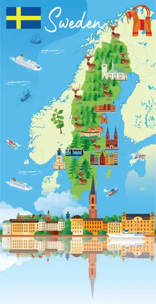 Vector illustration of Cartoon Map of Sweden