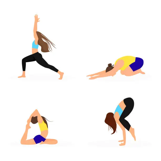 Vector illustration of set of women's yoga poses