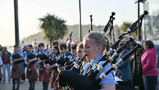 High school marching band at memorial day parade