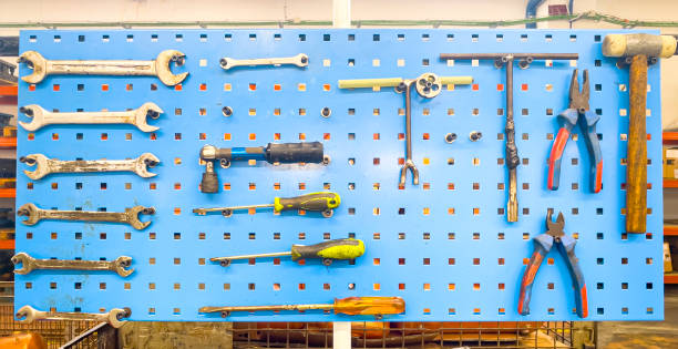 istock Panel of tools arranged in a factory. 1560891031