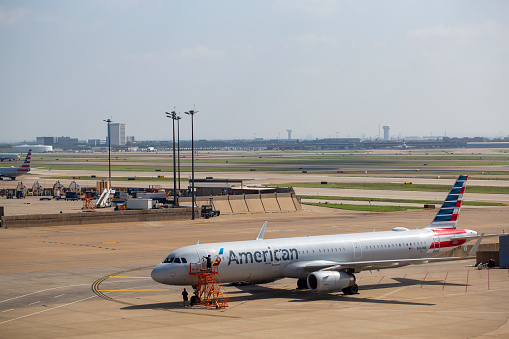 American Airlines Airbus A321-231 aircraft with registration N164NN parked  at Dallas/Fort Worth International Airport in May 2022
