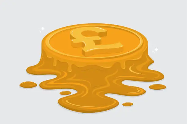 Vector illustration of Melting golden British pound coin