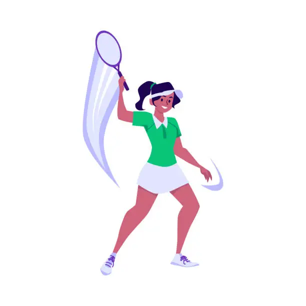 Vector illustration of African american tennis female player, flat vector illustration isolated.