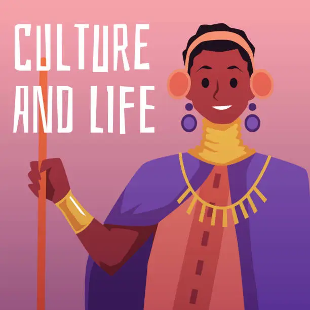 Vector illustration of African culture and life banner or poster design, flat vector illustration.