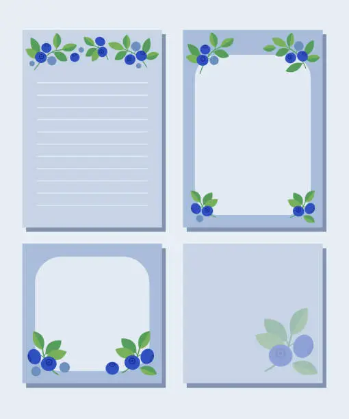 Vector illustration of Note paper set with blueberry theme.