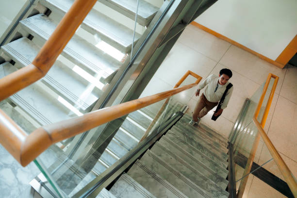 Freelance Modern businessman moving upstairs