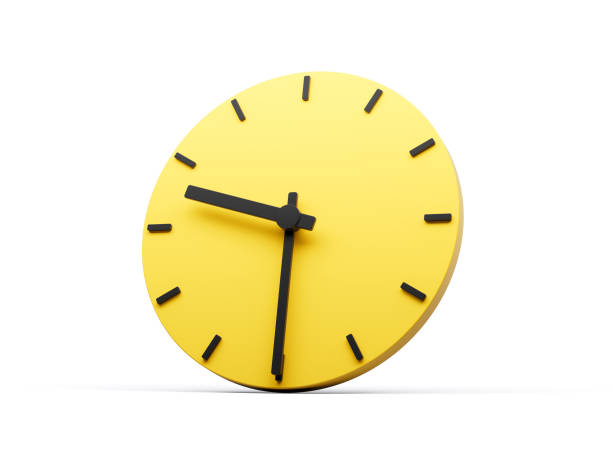 istock 3d Simple Yellow Round Wall Clock 9:30 Nine Thirty Half Past 9 On White Background 3d illustration 1560999214