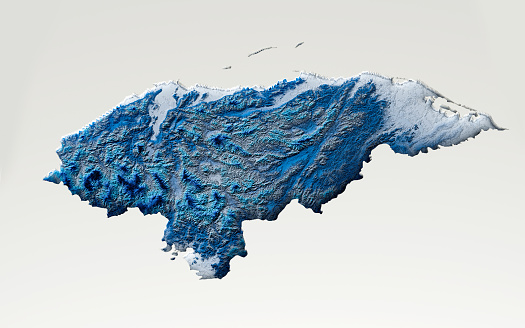 3d Deep Blue Water Honduras Map Shaded Relief Texture Map On White Background 3d Illustration\nSource Map Data: tangrams.github.io/heightmapper/,\nSoftware Cinema 4d
