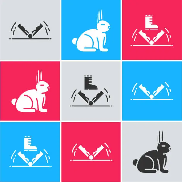 Vector illustration of Set Trap hunting, Rabbit and Trap hunting icon. Vector