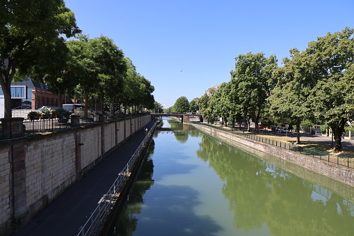 The Rhone-Rhine canal, city of Mulhouse, Haut Rhin department, France