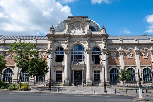 Paris, France - July 21, 2023: Main entrance to the Manufacture Nationale des Gobelins, French tapestry factory and exhibition gallery dependent on the general administration of the Mobilier national