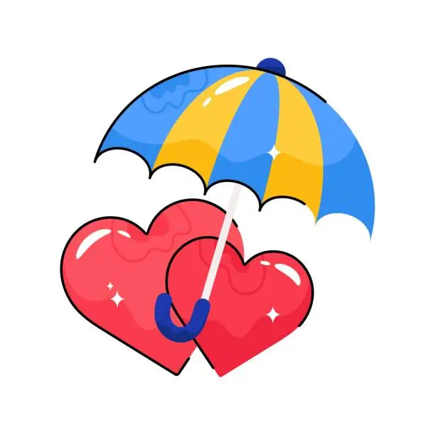 Vector illustration of Umbrella love doodle vector outline icon. EPS 10 file