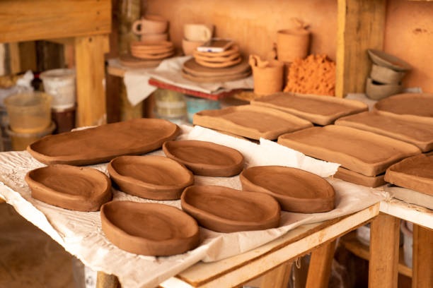 Local pottery objects made in Brazil. Handmade work with clay