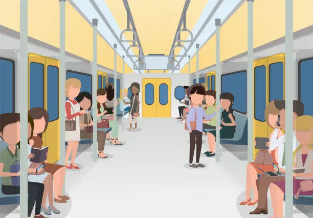 Vector illustration of Many people use train in city