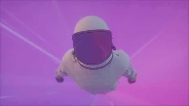 Astronaut in space tunnel. Music and nightclub concept. Retro 80s style synthwave background