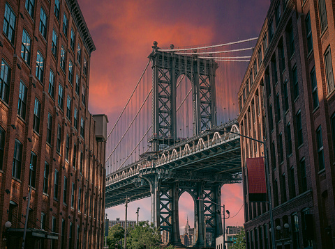 Manhattan Bridge Tower DUMBO with Empire state Building, New York City