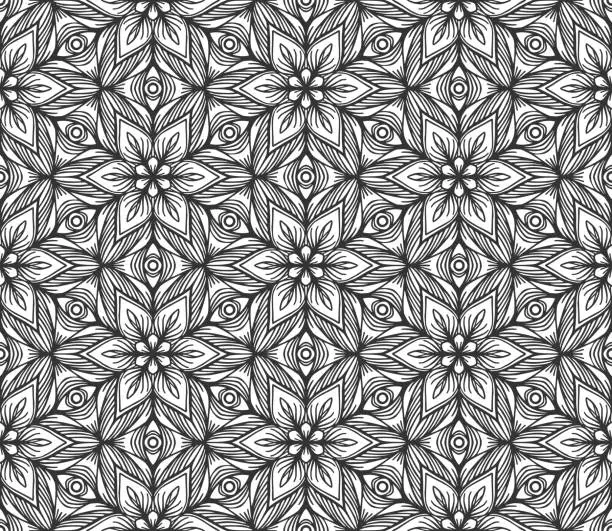 Vector illustration of Abstract black floral flower seamless pattern tile