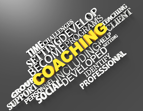 Coaching 3d word clouds on black background