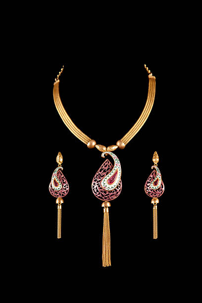 istock diamond necklace with ear rings 156144303