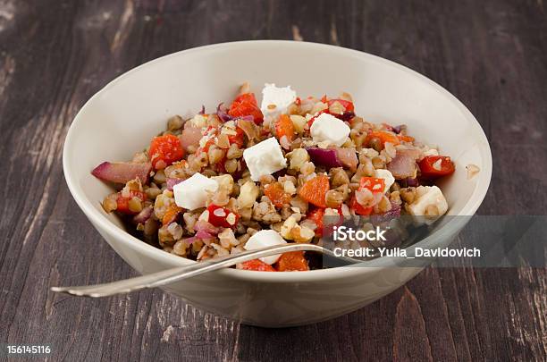 Buckwheat Salad With Roasted Peppers And Feta Stock Photo - Download Image Now - Buckwheat, Feta Cheese, Appetizer