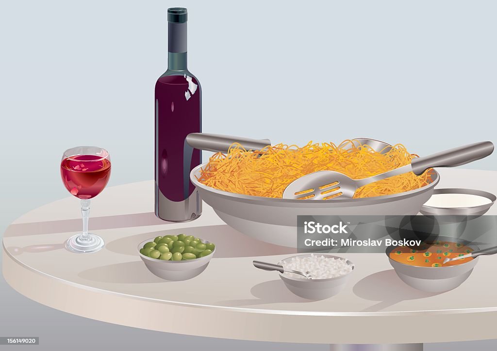 Итальянская кухня-спагетти-милански с красным вином - Векторная графика Алкоголь - напиток роялти-фри