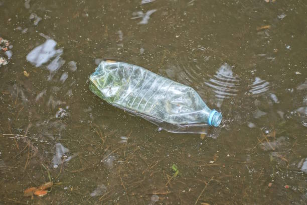 istock garbage from one white plastic bottle lies in the dirty brown water 1561494472