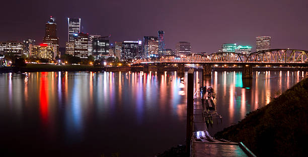 istock Hawthorne Bridge and Willamette River Portland Oregon Buildings Night 156149807