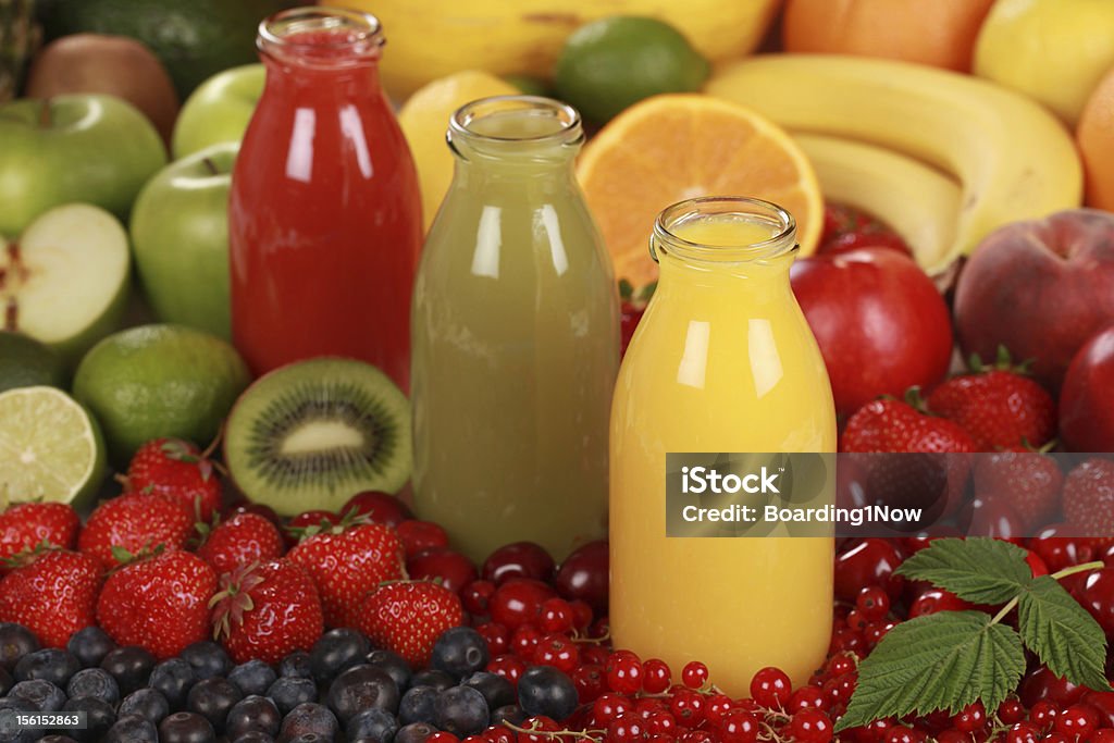 Fresh fruit juices Fresh fruit juices made from red, green and orange fruits Freshness Stock Photo