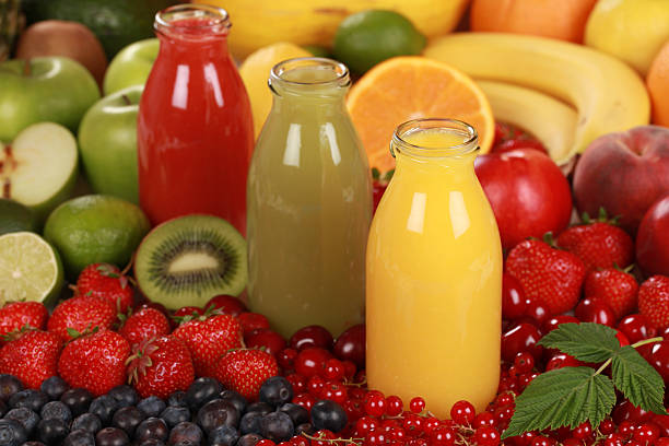 Fresh fruit juices stock photo