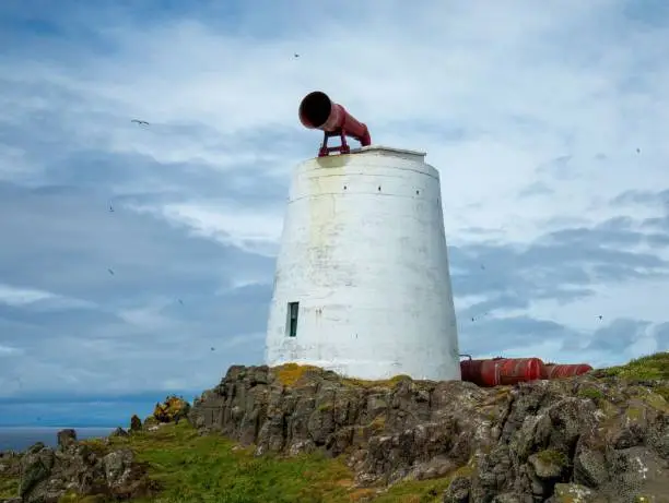 A close-up of an old foghorn on the Isle of May