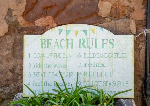istock Close-up of a beach rules sign against a wall 1561605437
