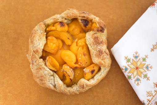 Rustic Homemade Apricot Tart/Galette Overhead Copy Space
