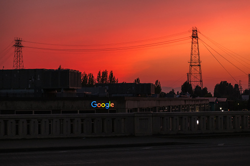 Seattle, USA - Jul 4, 2023: Sunset over the Fremont neighborhood on South Lake Union.