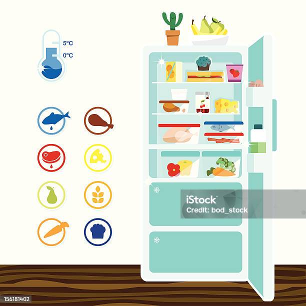 Vetores de Higiene Alimentar Armazenamento De Frigobar e mais imagens de Geladeira - Geladeira, Comida, Contéiner de Plástico