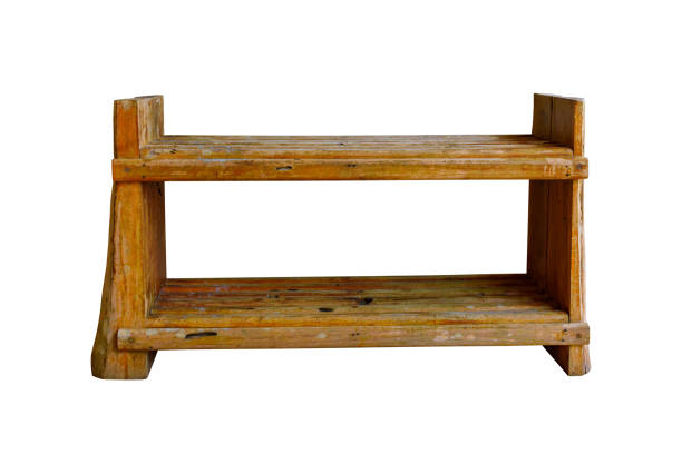 istock Empty wooden shelf vintage isolated 1561821470